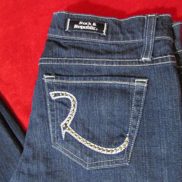 Rock & Republic Embellished Pocket Kasandra Jeans Dark Wash Boot Cut - Picture 2 of 9